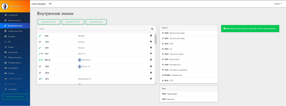 Раздел внутренние линии